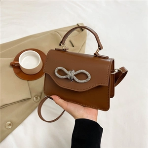 Damen Mode PU Leder Kleine Quadratische Tasche Mit Strass Schleife Dekor Griff Schultertasche Verstellbare Umhängetasche Für Pendeln Party