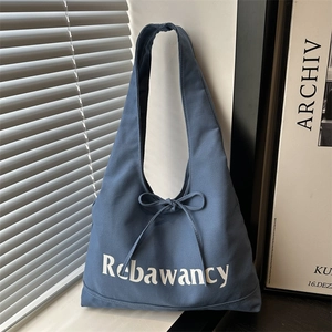 Casual Canvas Tote Bag For Women Large Capacity Minimalist Rebawancy Letter Print Shoulder Bag With Bow Detail Travel Bag