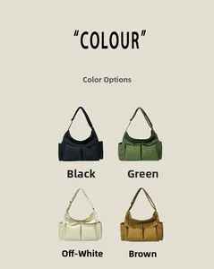 Borsa tote in tela nei colori nero, verde, bianco panna e marrone con multitasche