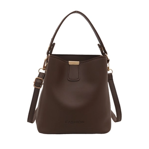 Modische dunkelbraune Eimer-Handtasche aus PU-Leder mit Griff und verstellbarem Schultergurt