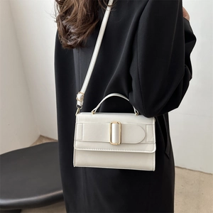 Minimalist white leather crossbody square bag with gold metal buckle for women