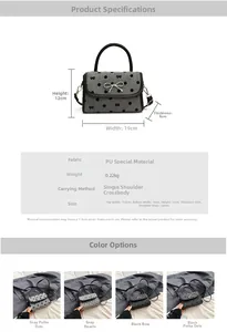 Detailed size specifications for polka dot handbag with bow detail, 19x12x8 cm