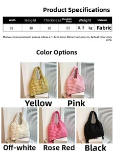 Detailed size chart and dimensions of the pleated bucket bag with bubble fabric texture
