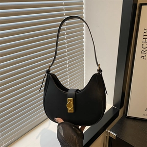 Crescent Hobo Tasche PU Leder Gold Metallschnalle Schulter Unterarm Crossbody Tägliche Mode Minimalistisch Frauen