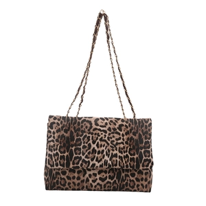 Fashionable leopard print flap shoulder bag with a vintage metal chain strap for women