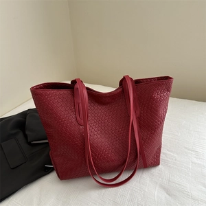 Women Retro Woven PU Leather Tote Bag Large Capacity Urban Simple Solid Color Underarm Shoulder Bag For Daily Commute Fashion Handbag
