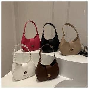 Selection of crescent shoulder bags in multiple colors with elegant gold twist-lock closure
