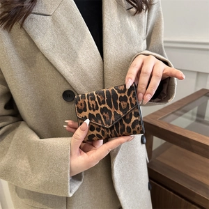 Trendy leopard print envelope card holder and mini wallet in premium textured vegan leather