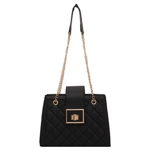 Classic black quilted crossbody bag with golden chain strap and square metal clasp