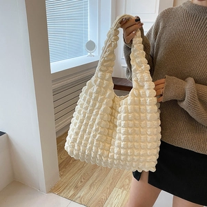 Popcorn Texture Shoulder Bag Bubble Nylon Folded Large Capacity Casual Tote For Women Trendy