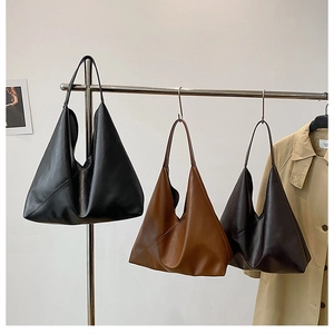Minimalist triangle faux leather tote bags in black, brown, and dark coffee colors