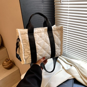 Borsa Tote Trapuntata da Donna Motivo a Rombi Borsa a Spalla in Nylon Casual Pendolare Borsa a Tracolla Moda Versatile Grande Capacità