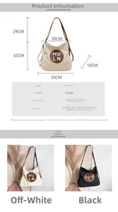 Detailed size chart for large canvas tote showing height 32cm and width 35cm