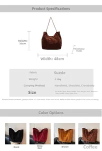 Size chart and specifications for the large vintage corduroy tote bag showing 48x36x15cm