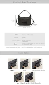 Detailed size specifications and material info for patterned PU crossbody bag