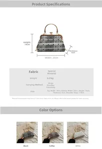 Detailed chart of bamboo handle shell bag showing lace polka dot pattern and dimensions
