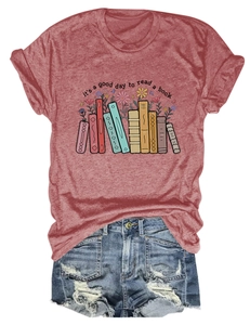 Close-up of the rust-red T-shirt floral print and denim shorts for a summer outfit set