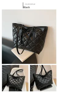 Vues détaillées d'un sac cabas matelassé noir dans différents décors de style de vie