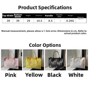 Tableau des tailles et vue en quatre couleurs de sacs cabas à texture ondulée