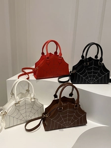 Gothic Spider Web Embroidered PU Leather Shoulder Bag Women Bat Wing Handbag Halloween Party Crossbody Bag