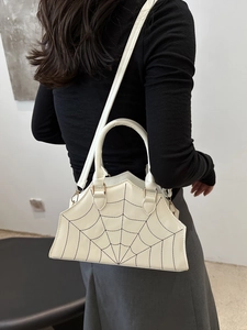 Spider web pattern white crossbody bag for women with dual handles and crossbody strap