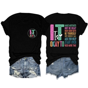 Front and back view of black cotton T-shirt featuring motivational printed slogans