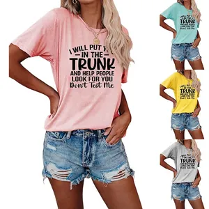 Women's Casual Cotton Blend T-Shirt Funny Slogan Printed Crew Neck Short Sleeve Top Daily Streetwear Fashion Tee