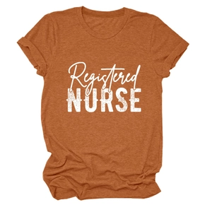 Burnt orange Registered Nurse t-shirt featuring vintage white script on soft cotton fabric