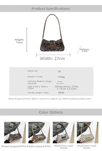 Größentabelle für Leopard-Halbmondtasche mit Maßen 27x13x5,5cm und PU-Materialangaben