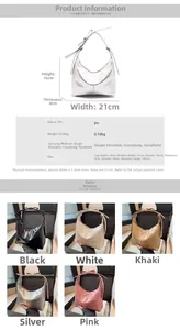 Detailed chart showing bucket bag dimensions and multiple color options in PU leather