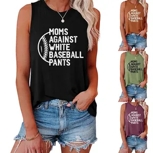Damen Tanktop Baumwollmischung Ärmellos Lässig Rundhalsausschnitt Grafik Slogan Moms Against White Baseball Pants Sporttop