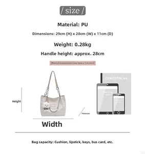 Guide des tailles détaillé pour grand sac fourre-tout blanc en PU avec dimensions