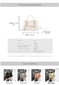 Detailed size specifications for the 20x13.5x7.5cm stylish PU leather crossbody handbag