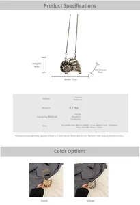 Detailed size specifications and measurements for shell-shaped metallic crossbody clutch bag