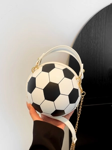 Women's Creative Soccer Ball Shaped Shoulder Bag PU Leather Football Crossbody Bag With Metal Chain Small Sporty Round Handbag