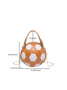 Chic soccer-shaped crossbody bag in orange and white faux leather with chain strap