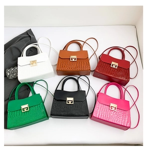 Collezione di sei eleganti borse a mano in pelle a coccodrillo in vari colori con fibbie