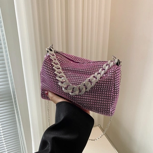 Fashion Rhinestone Cylinder Shoulder Bag For Women Shiny Party Evening Bag With Chain Strap Sparkly Clutch Purse Crossbody Bag