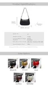 Size chart and specifications for the PU leather retro crescent shoulder handbag