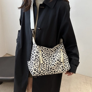 Fashionable leopard print canvas crossbody tote bag with wide strap for women