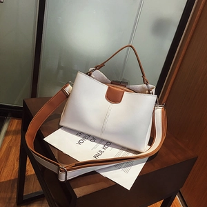 Eimertasche Farblock PU Leder Handtasche Umhängetasche Mit Verstellbarem Riemen Modisch Einfacher Stil Damen