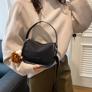 Women Fashion PU Leather Shoulder Bag Leopard Print Pillow Bag With Plush Monster Pendant Daily Street Trendy Use