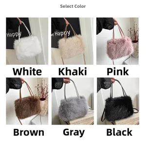 Options de couleurs pour sacs à main en fausse fourrure en blanc, kaki, rose et noir