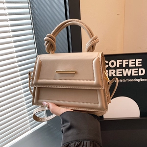 Women's Fashion PU Leather Shoulder Bag With Knot Handle Gold Metal Bar Decoration Small Square Crossbody Bag For Daily Commute