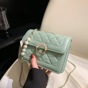 Sac à Bandoulière Femme Élégant Losanges Surpiqués Vert Menthe Violet Rose Décoration Künstliche Perles Chaîne Sacoche Main Petit Carré