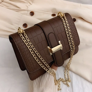 Sac Bandoulière Femme en Cuir PU Motif Crocodile Chaîne Dorée Boucle H Petit Sac à Épaule Carré Mode Quotidienne Sacoche