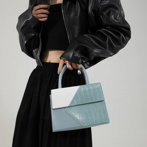 Sac à main carré bleu et blanc à motif crocodile avec poignée solide pour femme