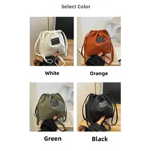 Detailed four-color collage of large capacity drawstring bucket bags with FASHION labels