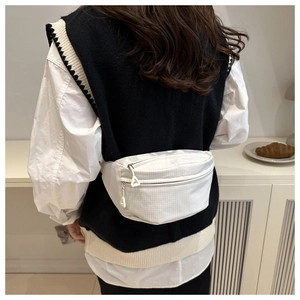 Minimalist white checkered waist bag for women, crossbody chest pack in a casual sport style