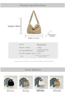 Detailed size specifications and color options for the striped plush tote shoulder bag
